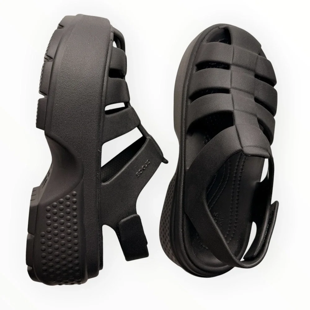Crocs Stomp Fisherman Sandal Black Platform Caged Gladiator Chunky Women's 6